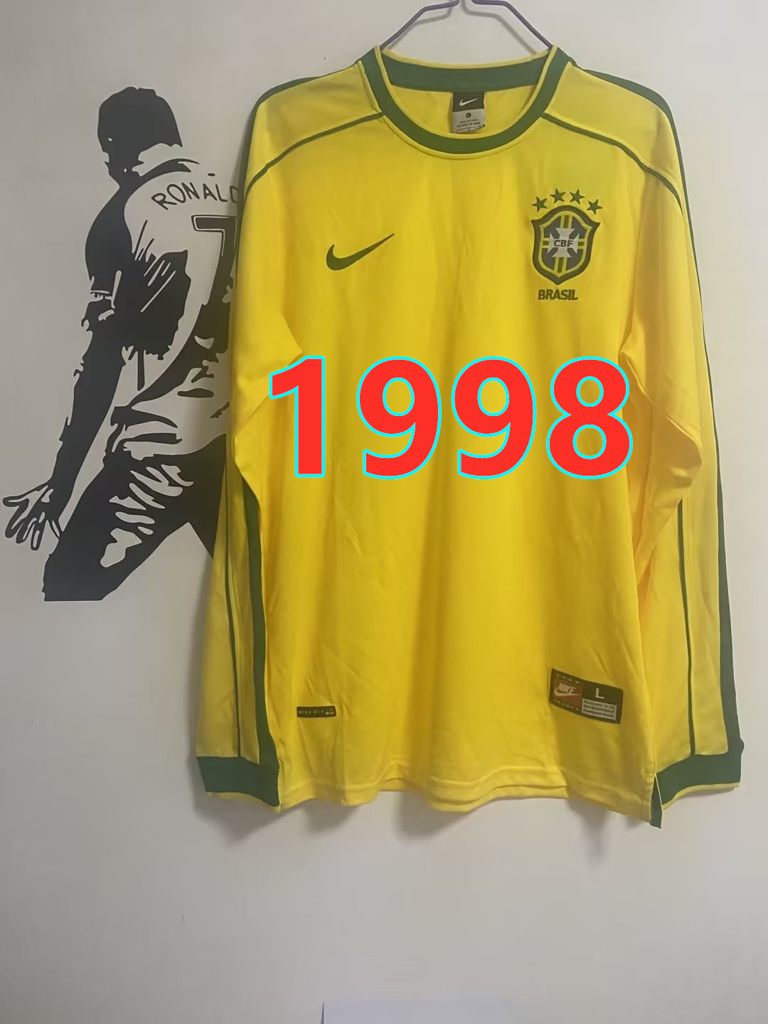 Maillot Brésil 1998 rétro manches longues manches longues